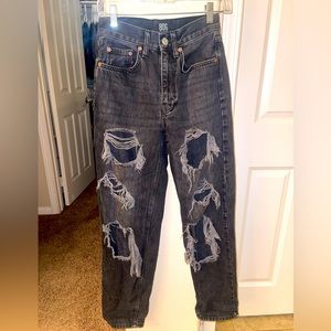 BDG Womens High Rise Baggy‎ Black Denim Heavy Distressed Jeans size 24